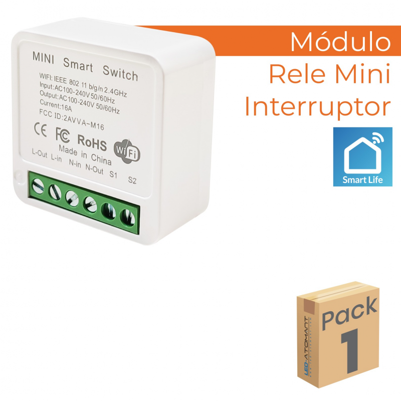 Modulo Rele Mini Interruptor WiFi, Con Neutro. Compatible con