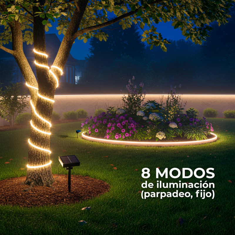 Striscia LED Solare Da 10 M Per Esterno, IP68 Impermeabile, 8 Modalità E Dimmerabile, Bianco Freddo, Ideale Per Giardino E Gazebo