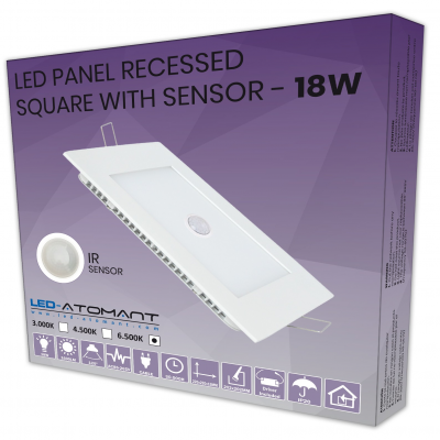 1743 - LED PANEL RECESSED SQUARE WITH SENSOR CAJA
