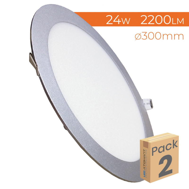 1199 - LED PANEL RECESSED ROUND SILVER 24W - PACK2