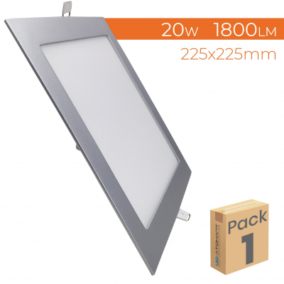 1198 - LED PANEL RECESSED SQUARE SILVER 20W - PACK1